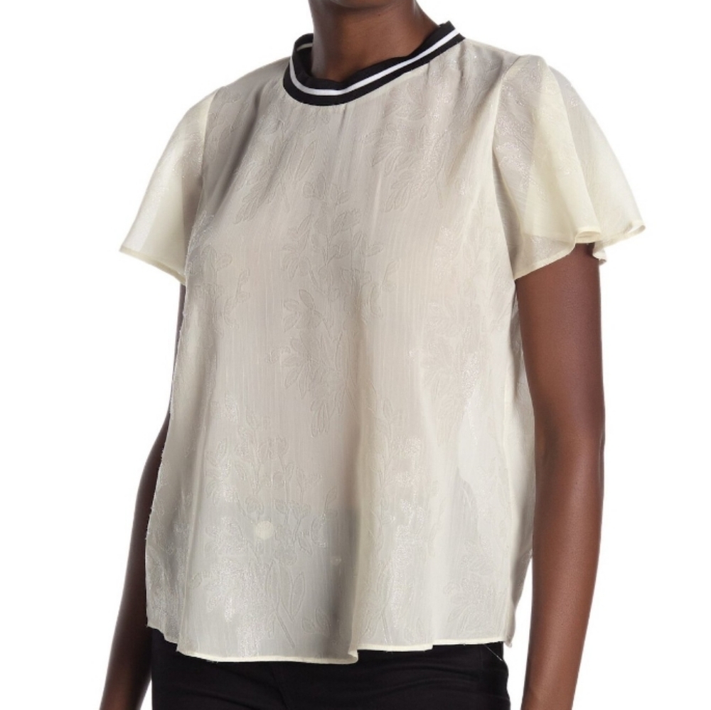 RACHEL ROY Ivory Sheer Short Sleeve